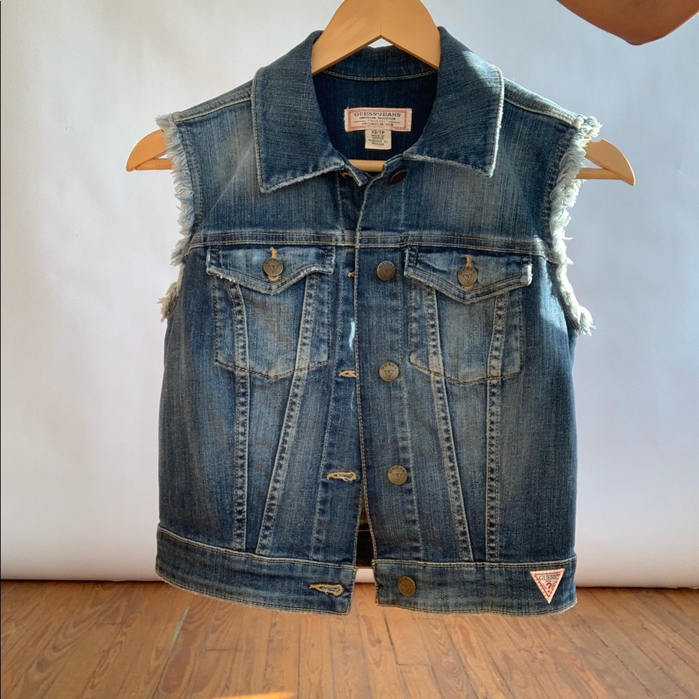Classic GUESS Destroyed Denim Trucker Vest